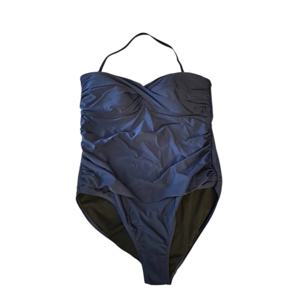 Hilor Ruched Twist Front One Piece Swimsuit Tummy Control Navy Blue Size 16 New